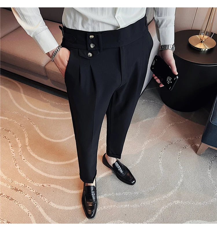 Grexy Slim - 2026 Spring Men High Waist Pant Casual Slim Belt Design