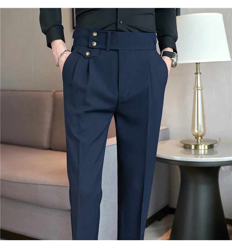 Grexy Slim - 2026 Spring Men High Waist Pant Casual Slim Belt Design