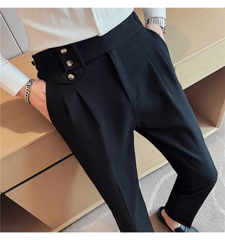 Grexy Slim - 2026 Spring Men High Waist Pant Casual Slim Belt Design