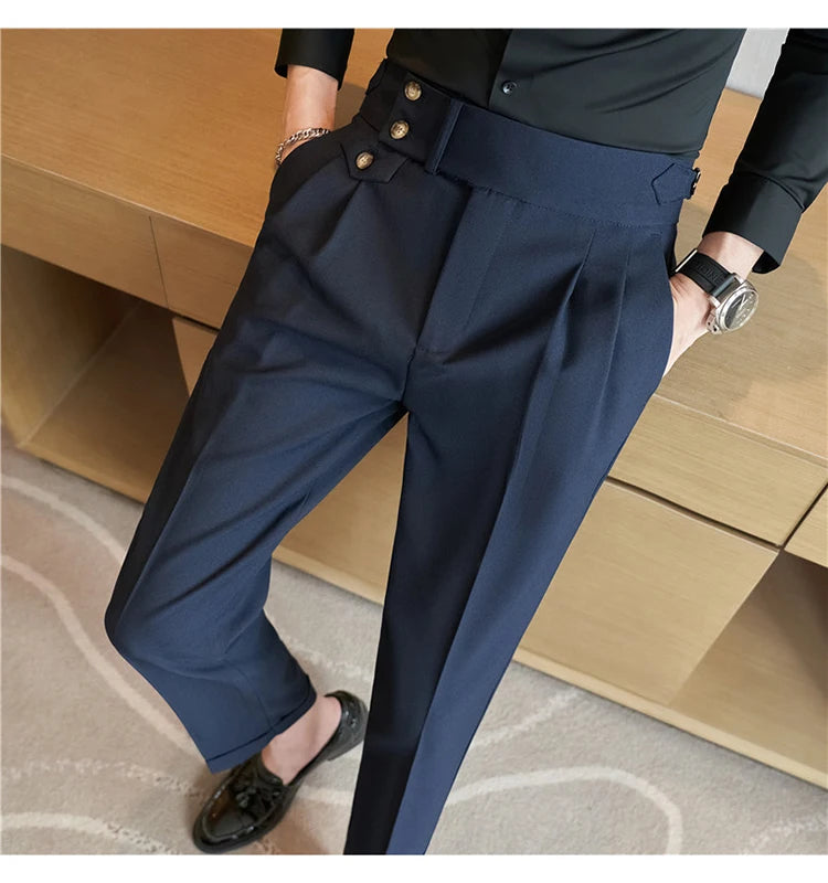 Grexy Slim - 2026 Spring Men High Waist Pant Casual Slim Belt Design