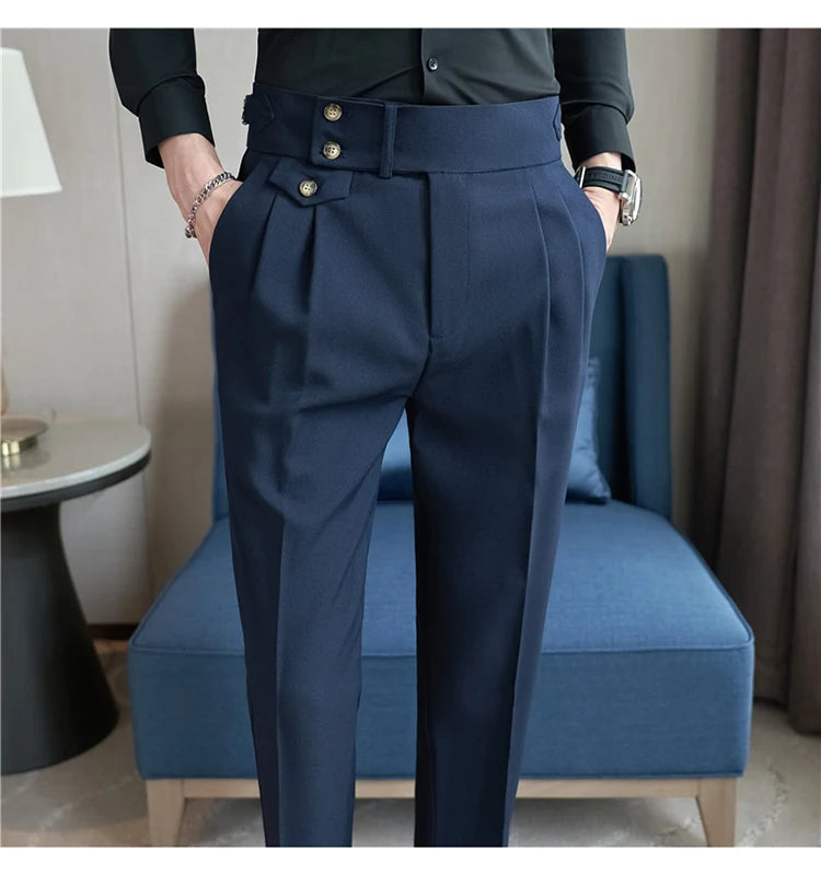 Grexy Slim - 2026 Spring Men High Waist Pant Casual Slim Belt Design