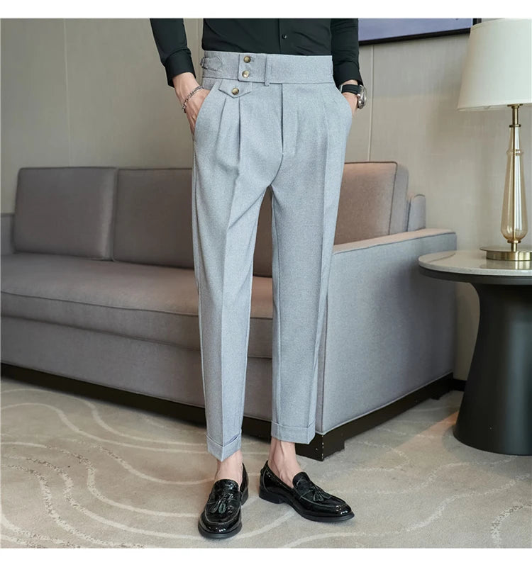 Grexy Slim - 2026 Spring Men High Waist Pant Casual Slim Belt Design