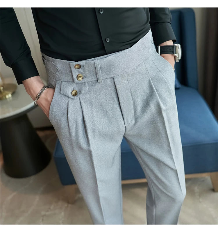 Grexy Slim - 2026 Spring Men High Waist Pant Casual Slim Belt Design
