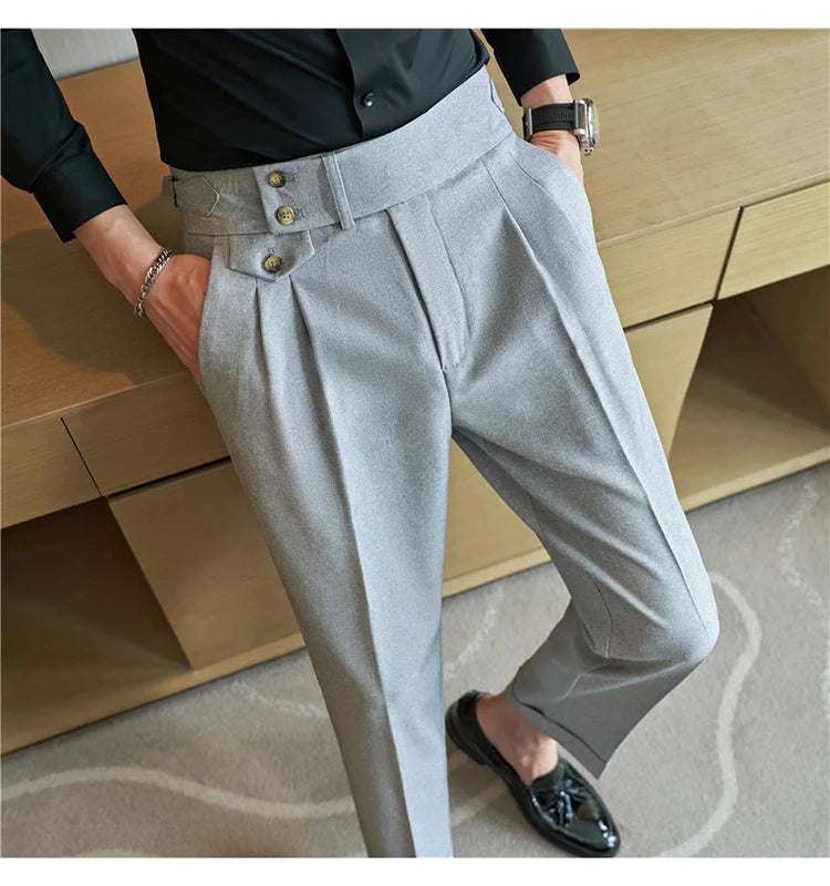 Grexy Slim - 2026 Spring Men High Waist Pant Casual Slim Belt Design