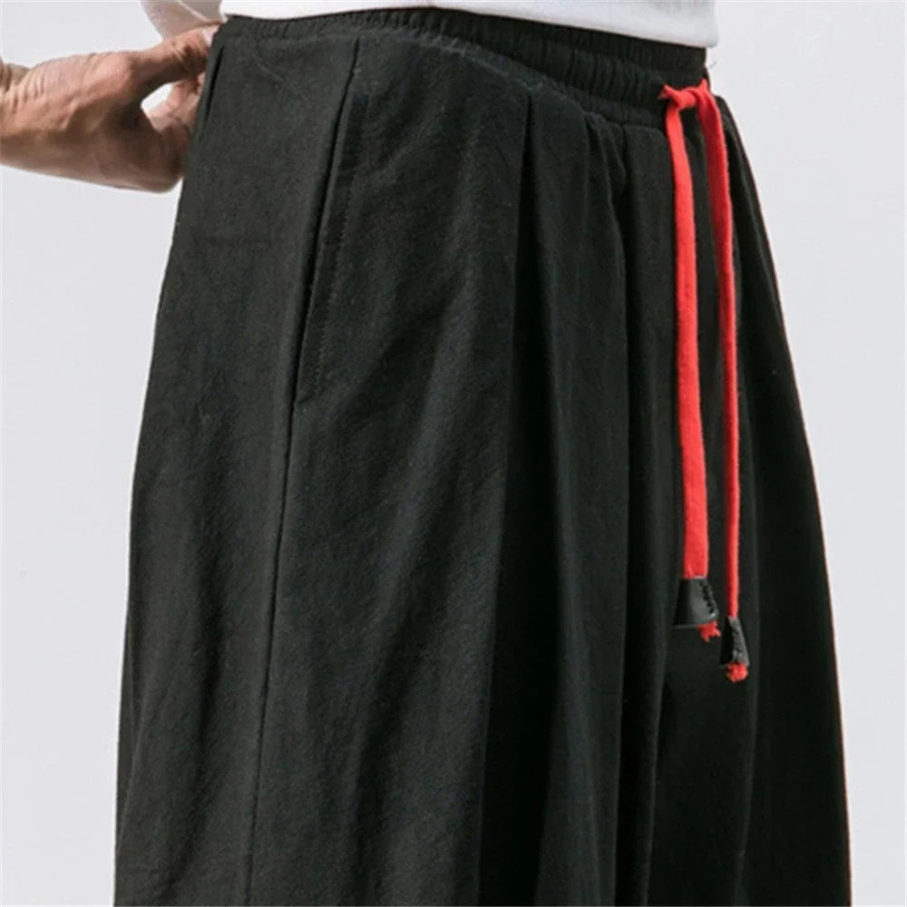 Wide-Leg Cotton Linen Joggers