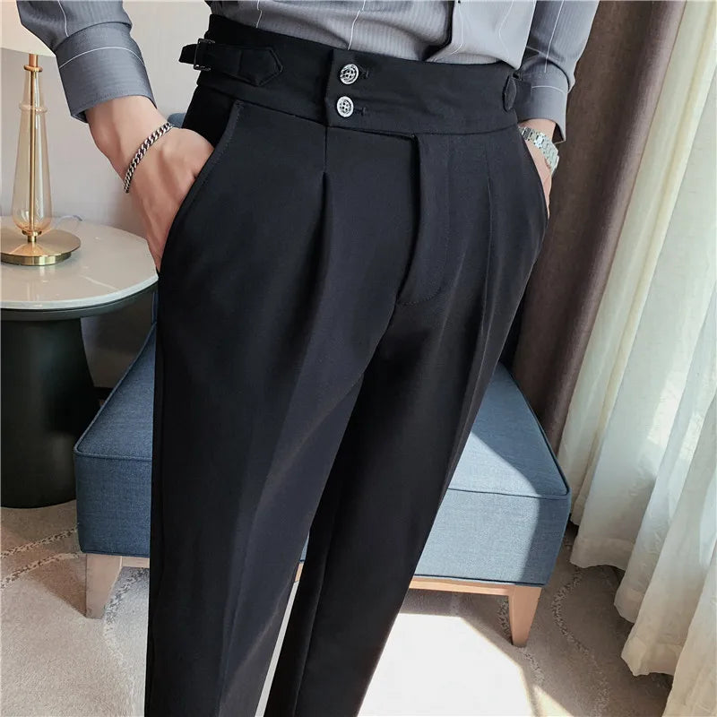 Grexy Slim - 2026 Spring Men High Waist Pant Casual Slim Belt Design
