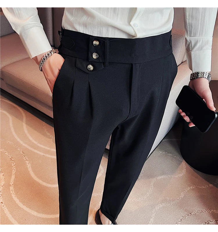 Grexy Slim - 2026 Spring Men High Waist Pant Casual Slim Belt Design
