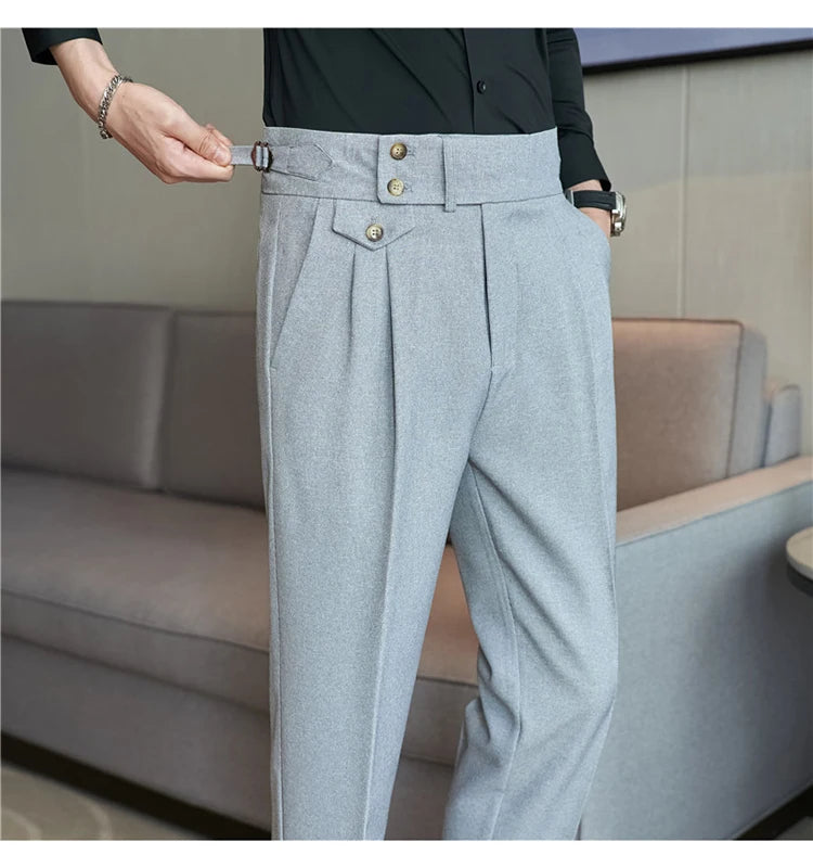 Grexy Slim - 2026 Spring Men High Waist Pant Casual Slim Belt Design