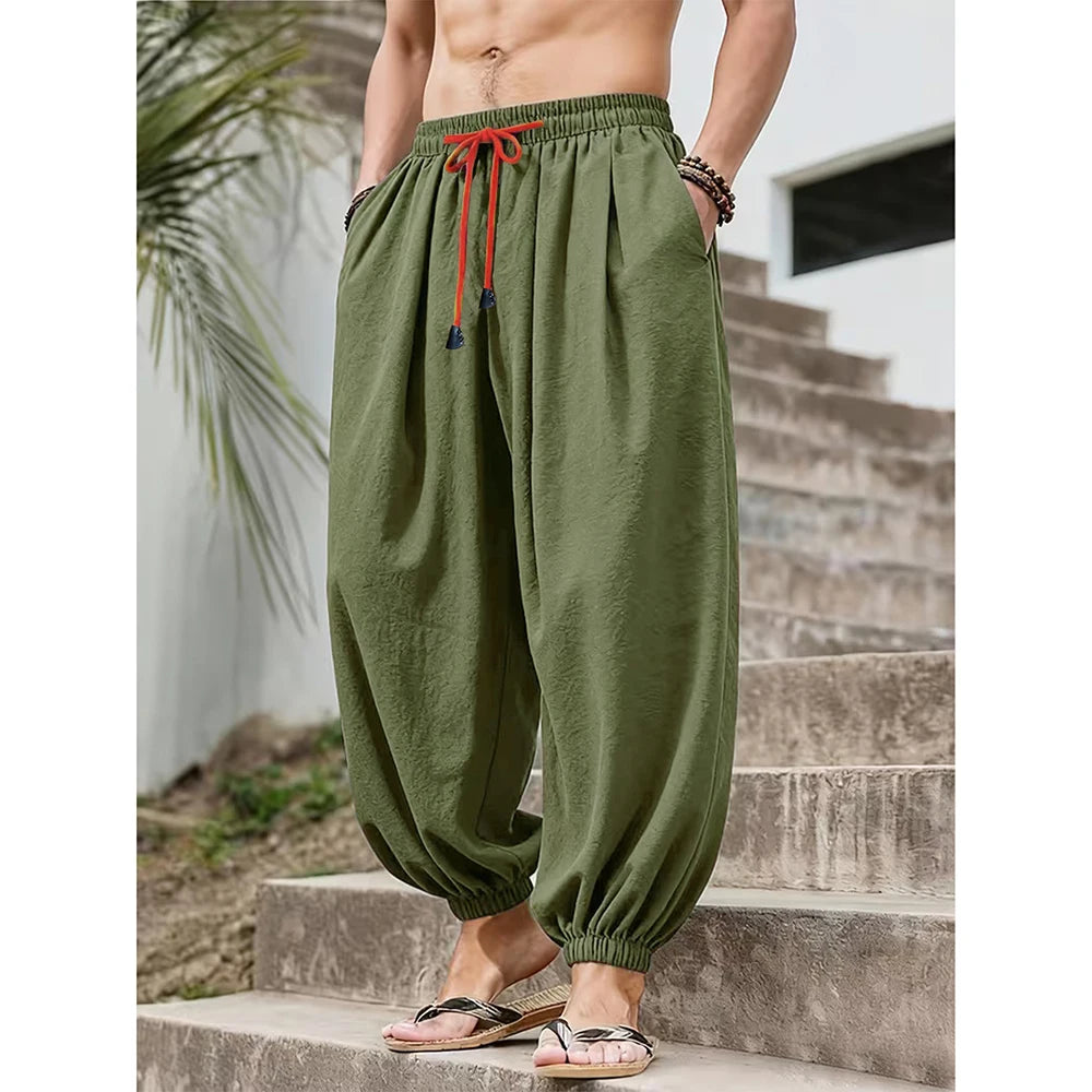 Wide-Leg Cotton Linen Joggers