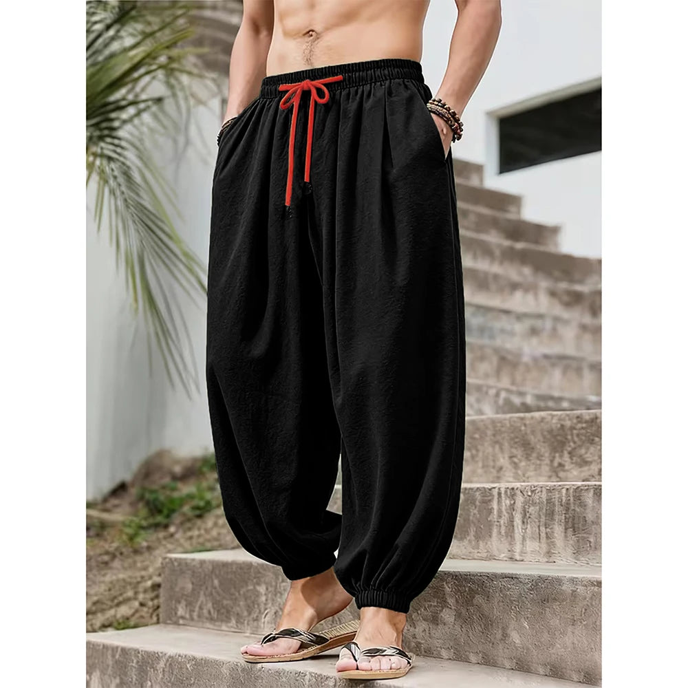 Wide-Leg Cotton Linen Joggers