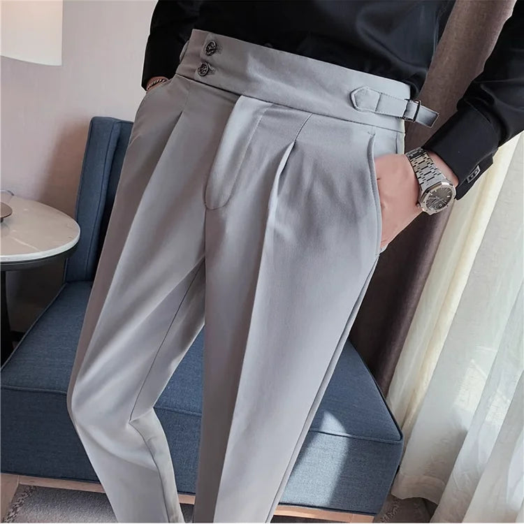 Grexy Slim - 2026 Spring Men High Waist Pant Casual Slim Belt Design