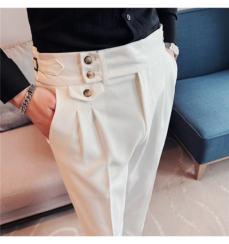 Grexy Slim - 2026 Spring Men High Waist Pant Casual Slim Belt Design