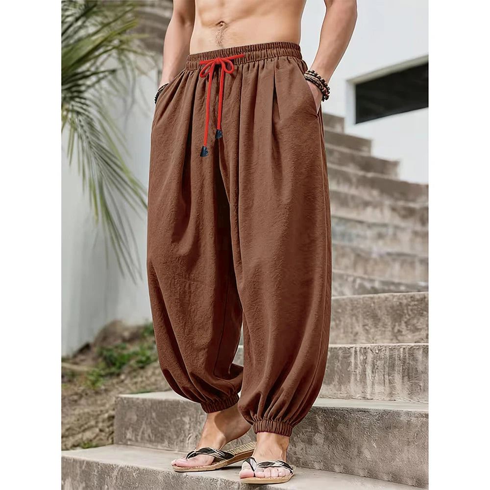 Wide-Leg Cotton Linen Joggers