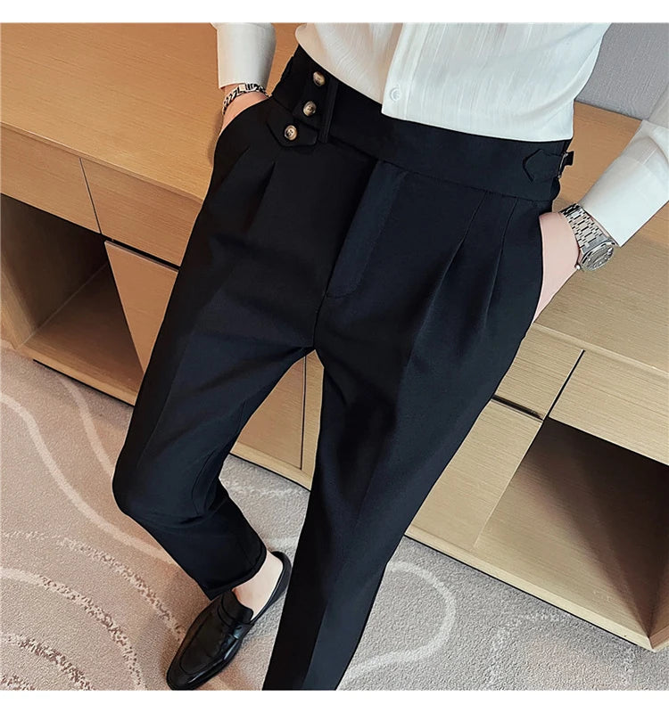 Grexy Slim - 2026 Spring Men High Waist Pant Casual Slim Belt Design