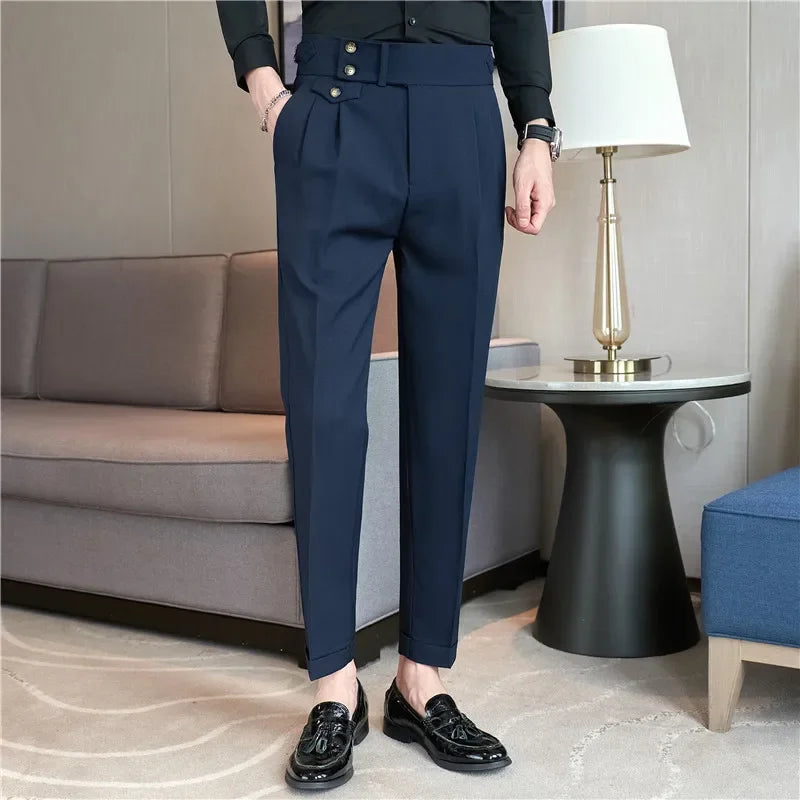 Grexy Slim - 2026 Spring Men High Waist Pant Casual Slim Belt Design