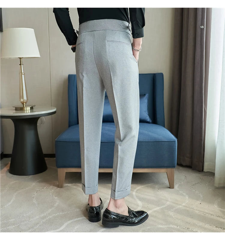 Grexy Slim - 2026 Spring Men High Waist Pant Casual Slim Belt Design