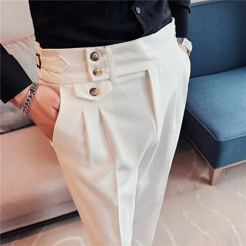 Grexy Slim - 2026 Spring Men High Waist Pant Casual Slim Belt Design