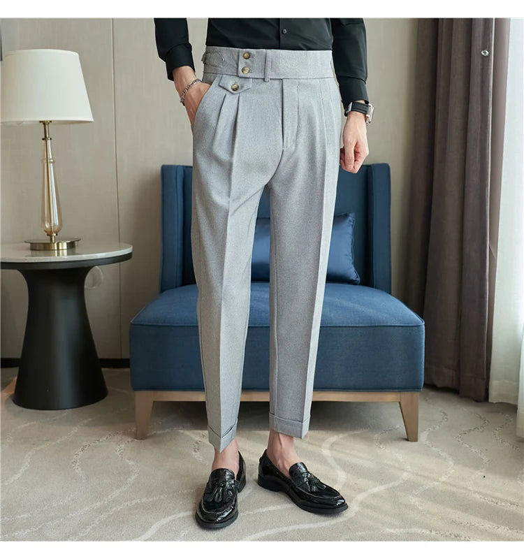 Grexy Slim - 2026 Spring Men High Waist Pant Casual Slim Belt Design