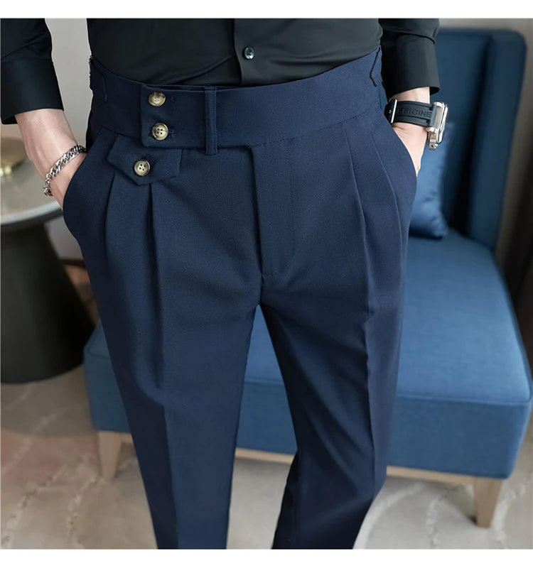 Grexy Slim - 2026 Spring Men High Waist Pant Casual Slim Belt Design