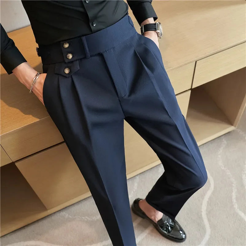 Grexy Slim - 2026 Spring Men High Waist Pant Casual Slim Belt Design