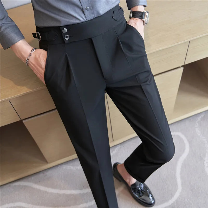 Grexy Slim - 2026 Spring Men High Waist Pant Casual Slim Belt Design