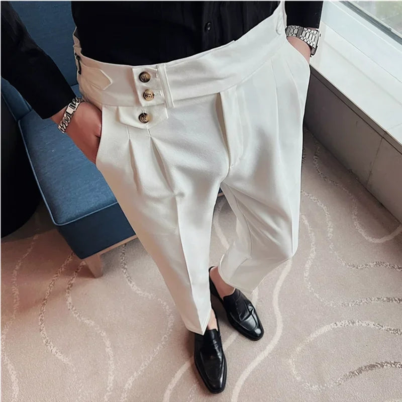 Grexy Slim - 2026 Spring Men High Waist Pant Casual Slim Belt Design