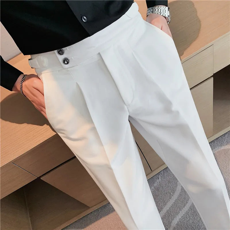 Grexy Slim - 2026 Spring Men High Waist Pant Casual Slim Belt Design