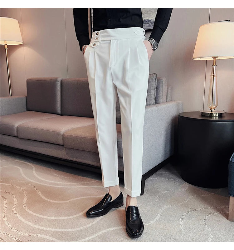 Grexy Slim - 2026 Spring Men High Waist Pant Casual Slim Belt Design
