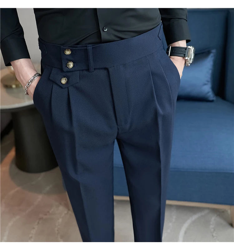 Grexy Slim - 2026 Spring Men High Waist Pant Casual Slim Belt Design