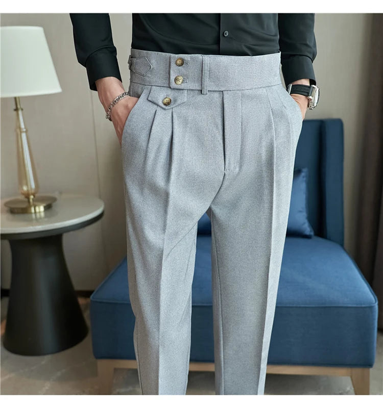 Grexy Slim - 2026 Spring Men High Waist Pant Casual Slim Belt Design
