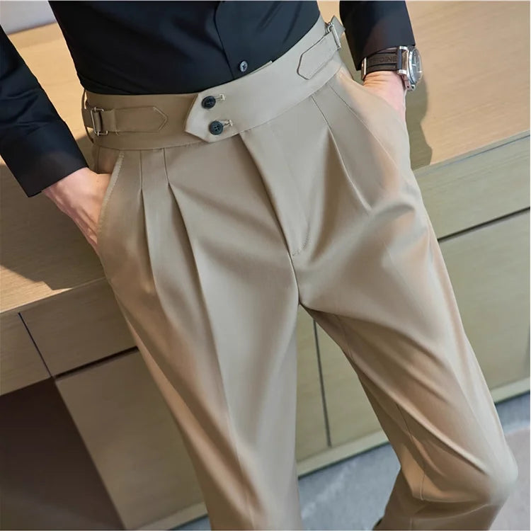 Grexy Slim - 2026 Spring Men High Waist Pant Casual Slim Belt Design
