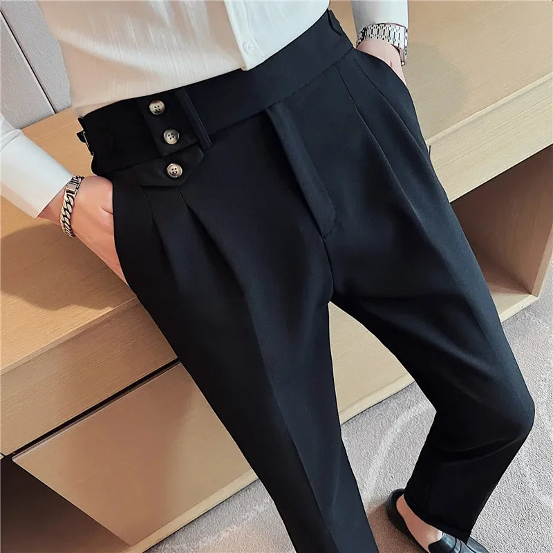 Grexy Slim - 2026 Spring Men High Waist Pant Casual Slim Belt Design