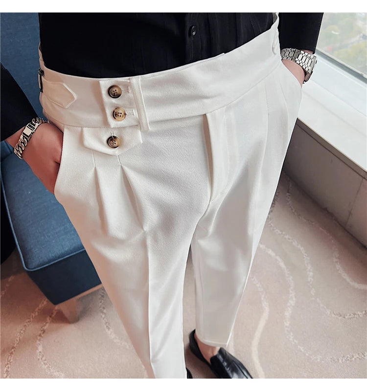 Grexy Slim - 2026 Spring Men High Waist Pant Casual Slim Belt Design