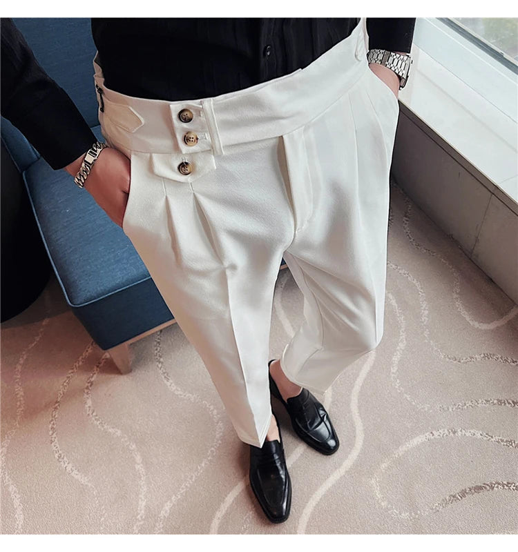 Grexy Slim - 2026 Spring Men High Waist Pant Casual Slim Belt Design
