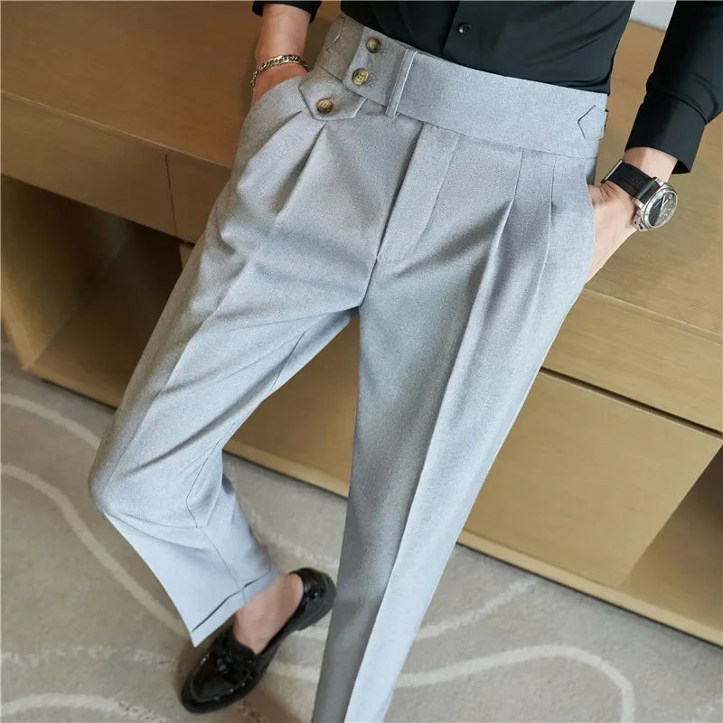 Grexy Slim - 2026 Spring Men High Waist Pant Casual Slim Belt Design