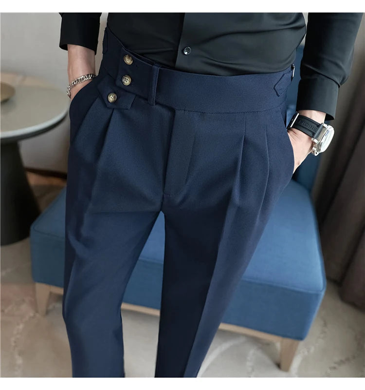 Grexy Slim - 2026 Spring Men High Waist Pant Casual Slim Belt Design
