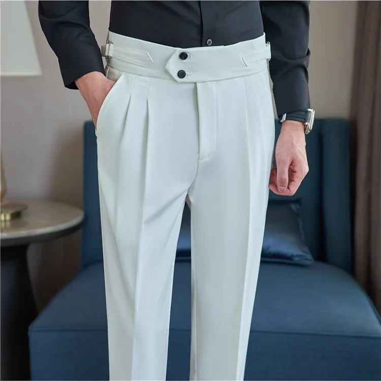 Grexy Slim - 2026 Spring Men High Waist Pant Casual Slim Belt Design