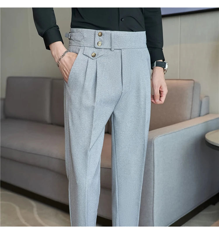 Grexy Slim - 2026 Spring Men High Waist Pant Casual Slim Belt Design