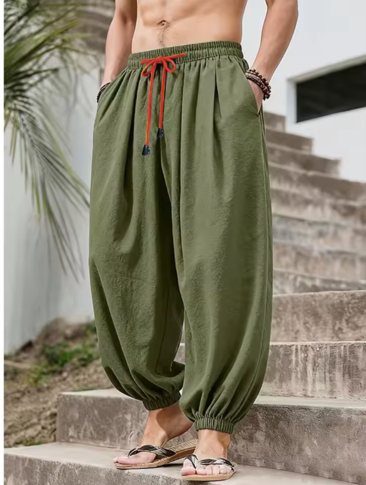 Wide-Leg Cotton Linen Joggers