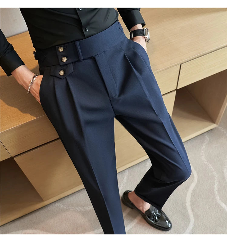 Grexy Slim - 2026 Spring Men High Waist Pant Casual Slim Belt Design