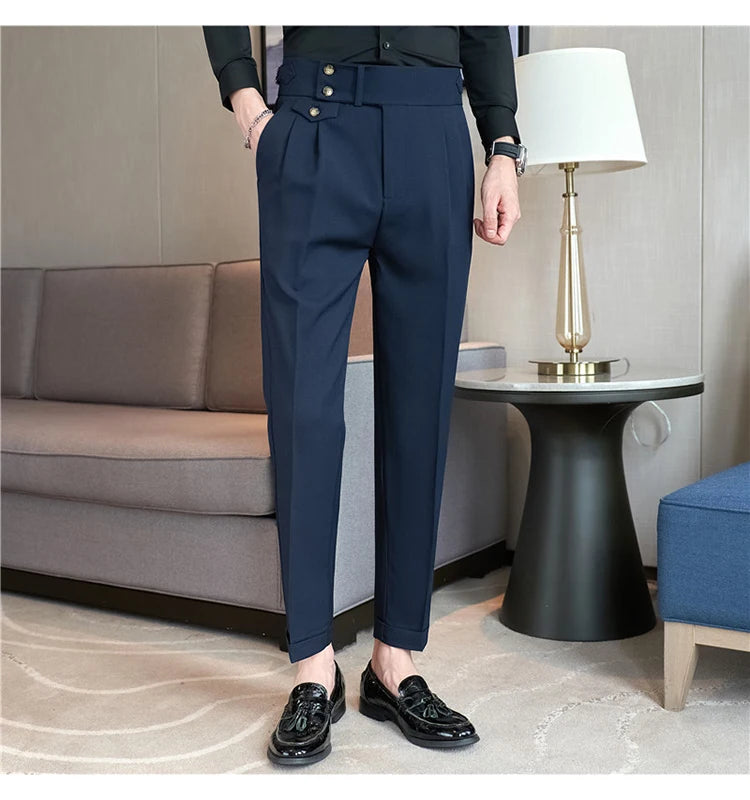 Grexy Slim - 2026 Spring Men High Waist Pant Casual Slim Belt Design