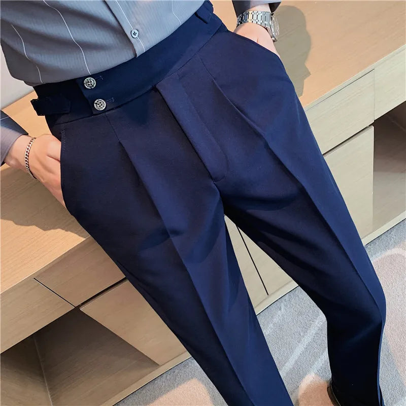 Grexy Slim - 2026 Spring Men High Waist Pant Casual Slim Belt Design