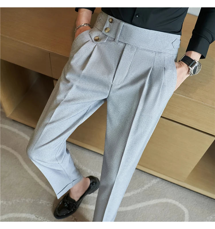 Grexy Slim - 2026 Spring Men High Waist Pant Casual Slim Belt Design