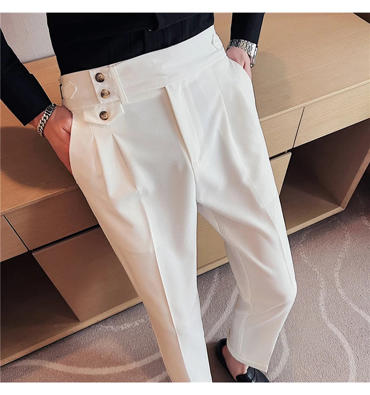 Grexy Slim - 2026 Spring Men High Waist Pant Casual Slim Belt Design