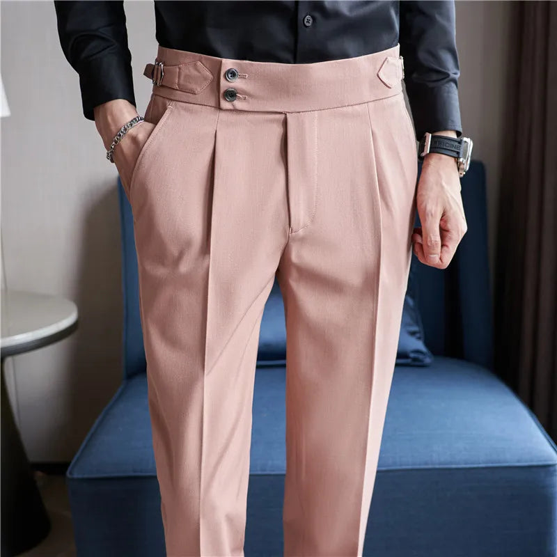Grexy Slim - 2026 Spring Men High Waist Pant Casual Slim Belt Design
